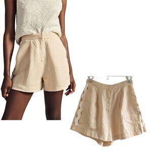 NWOT Anthropologie MON RENN Coast Linen Peach High Rise Shorts Cutout Sides Sz S